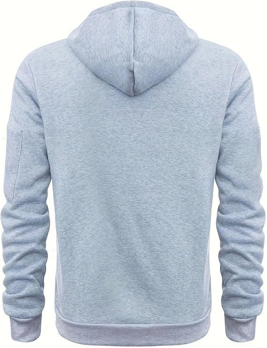 Mens 1/4 Zip Hooded Sweatshirt, Multiple Zippers Pockets Hoodie For Men