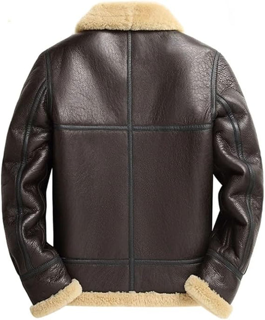 Vogrtcc Men's Winter Sheepskin Pilot Jacket Military Bombers Woolen Leather Jackets