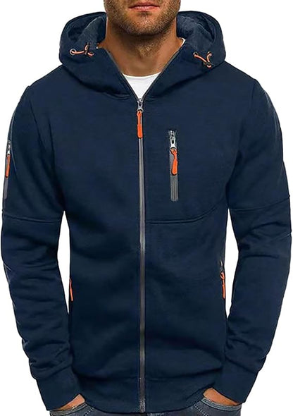Full Zip Up Hoodies For Men, Men Multiple Pockets Zip Hoodie, Fashion Long Sleeve Outdoor Jackets