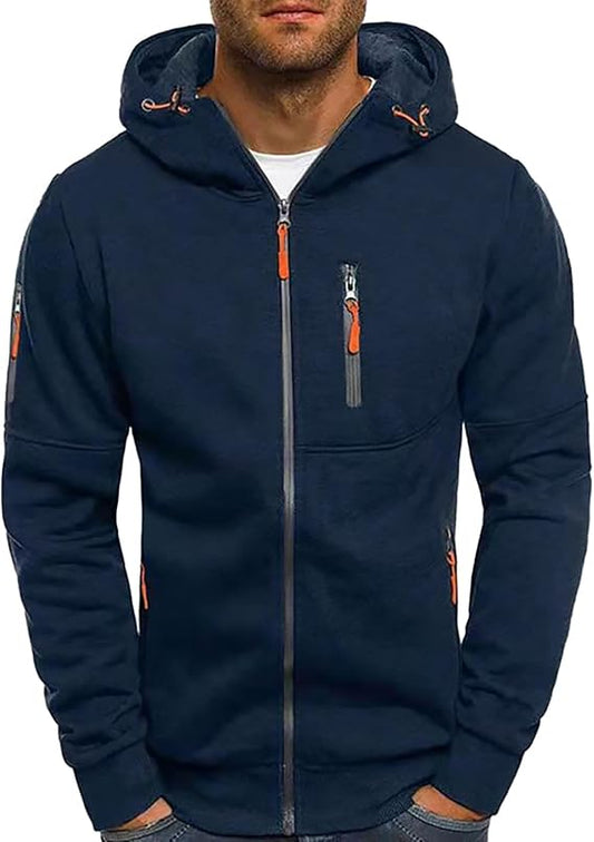 Full Zip Up Hoodies For Men, Men Multiple Pockets Zip Hoodie, Fashion Long Sleeve Outdoor Jackets