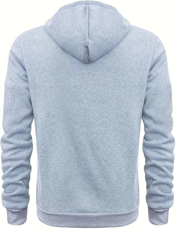 Mens 1/4 Zip Hooded Sweatshirt, Multiple Zippers Pockets Hoodie For Men