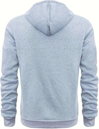 Mens 1/4 Zip Hooded Sweatshirt, Multiple Zippers Pockets Hoodie For Men