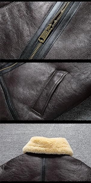 Vogrtcc Men's Winter Sheepskin Pilot Jacket Military Bombers Woolen Leather Jackets